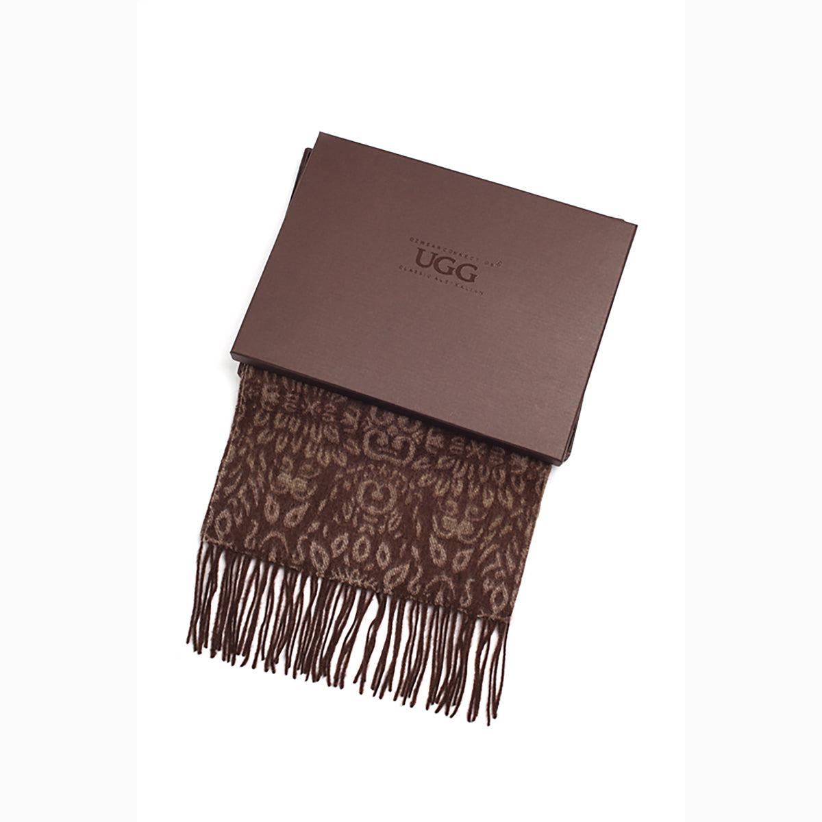 Ugg Cashmere &amp; Wool Scarf Chocolate and Tan-Scarves-PEROZ Accessories