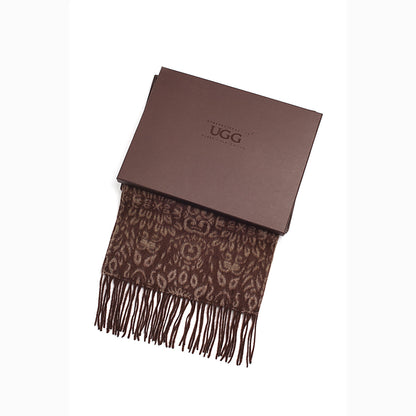 Ugg Cashmere &amp; Wool Scarf Chocolate and Tan-Scarves-PEROZ Accessories
