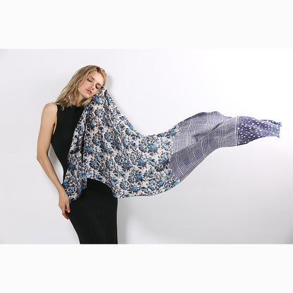 Ugg 100% Australian Merino Wool Scarf Purplish Blue and Check-Scarves-PEROZ Accessories