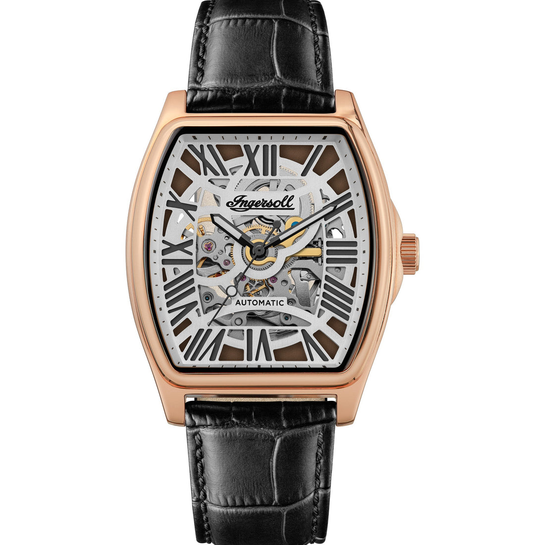 Ingersoll The California Automatic Rose Gold Black Leather Strap Watch-PEROZ Accessories