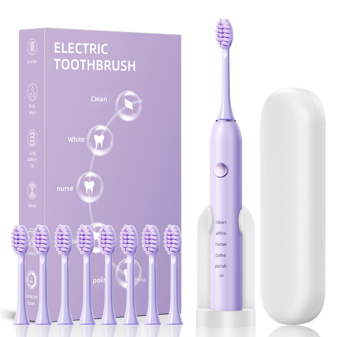 8 Brush Heads + Holder + Toothbrush Case Advanced Sonic Electric Toothbrush with 5 Modes, Smart Timer &amp; Type-C Charging - For Adults &amp; Kids-Oral Care-PEROZ Accessories