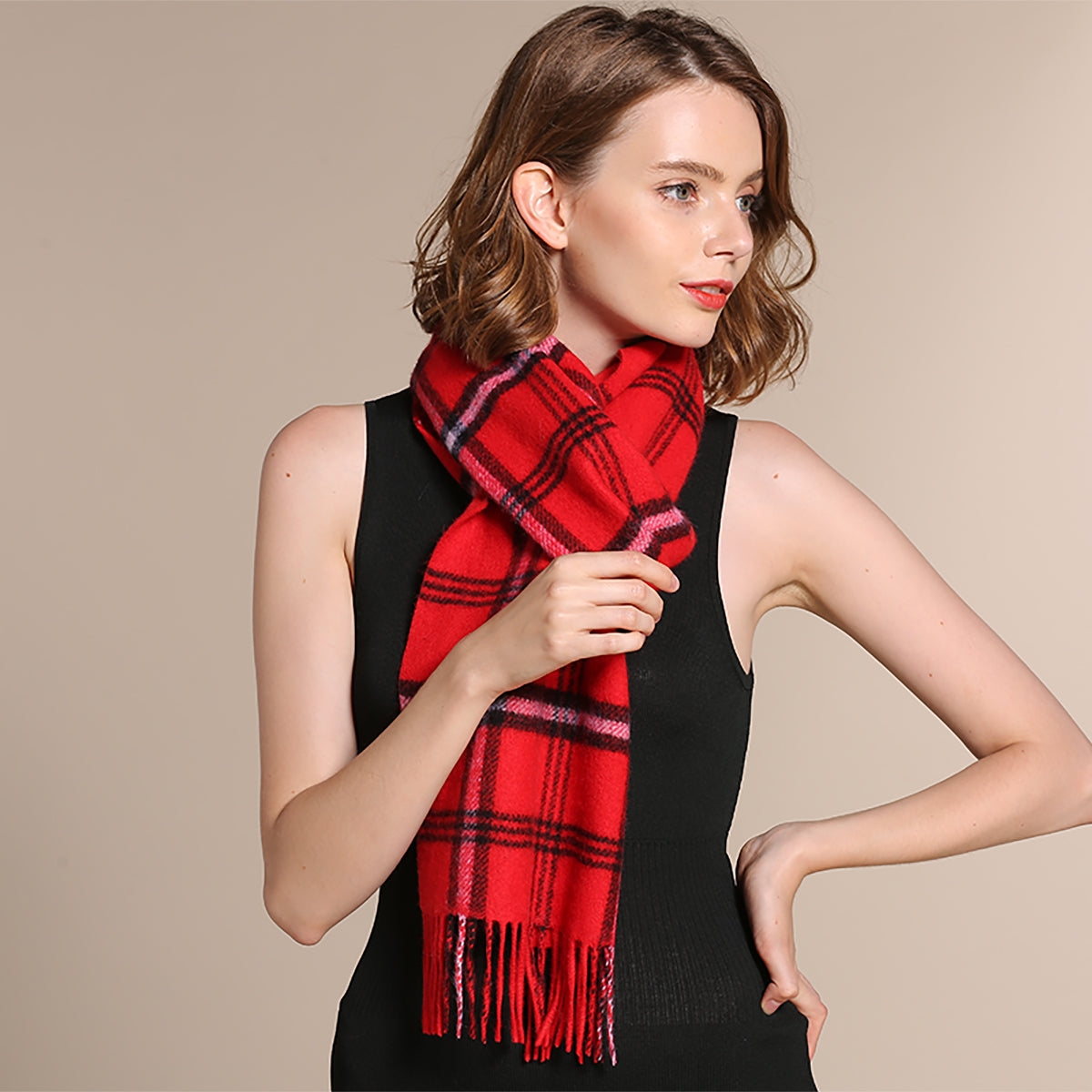 Ugg 100% Australian Merino Wool Reversible Scarf Red-Scarves-PEROZ Accessories
