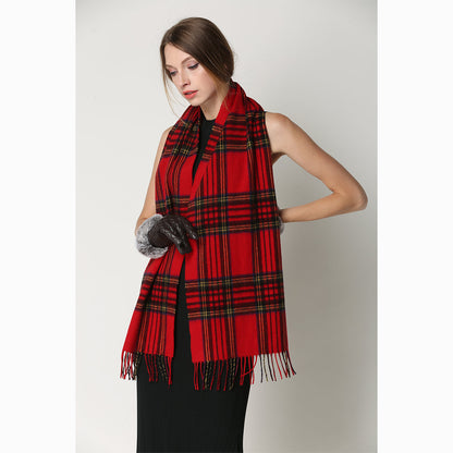 Ugg 100% Wool Scarf Check Red and Navy-Scarves-PEROZ Accessories