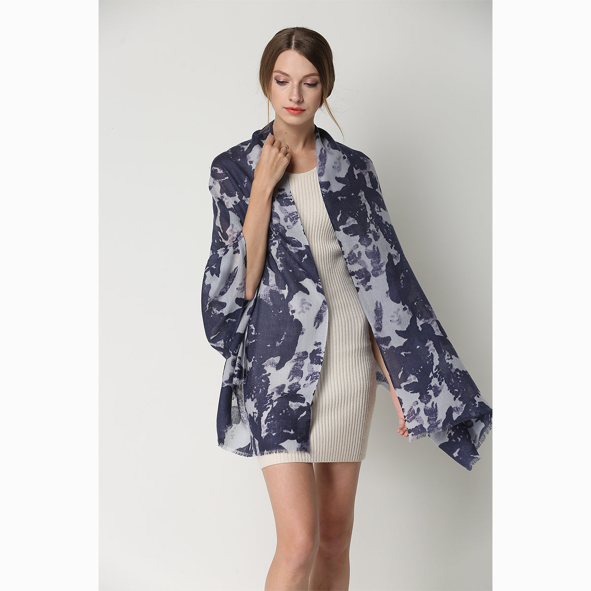 Ugg 100% Australian Merino Wool Scarf White and Grey-Scarves-PEROZ Accessories