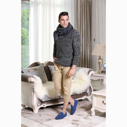Ugg Cashmere &amp; Wool Scarf Navy and Bedge (Stripe)-Scarves-PEROZ Accessories