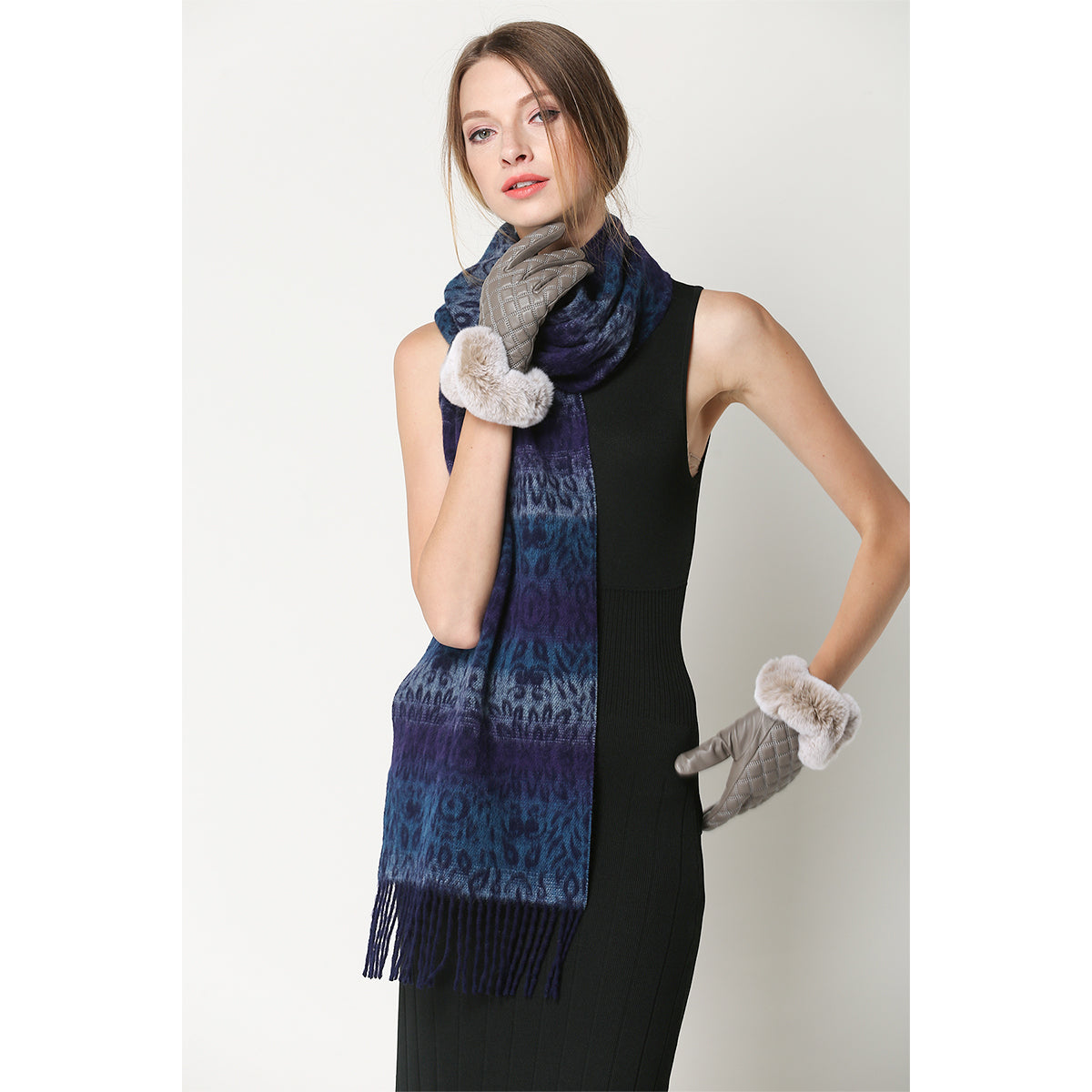 Ugg Cashmere &amp; Wool Scarf Purple and Blue-Scarves-PEROZ Accessories