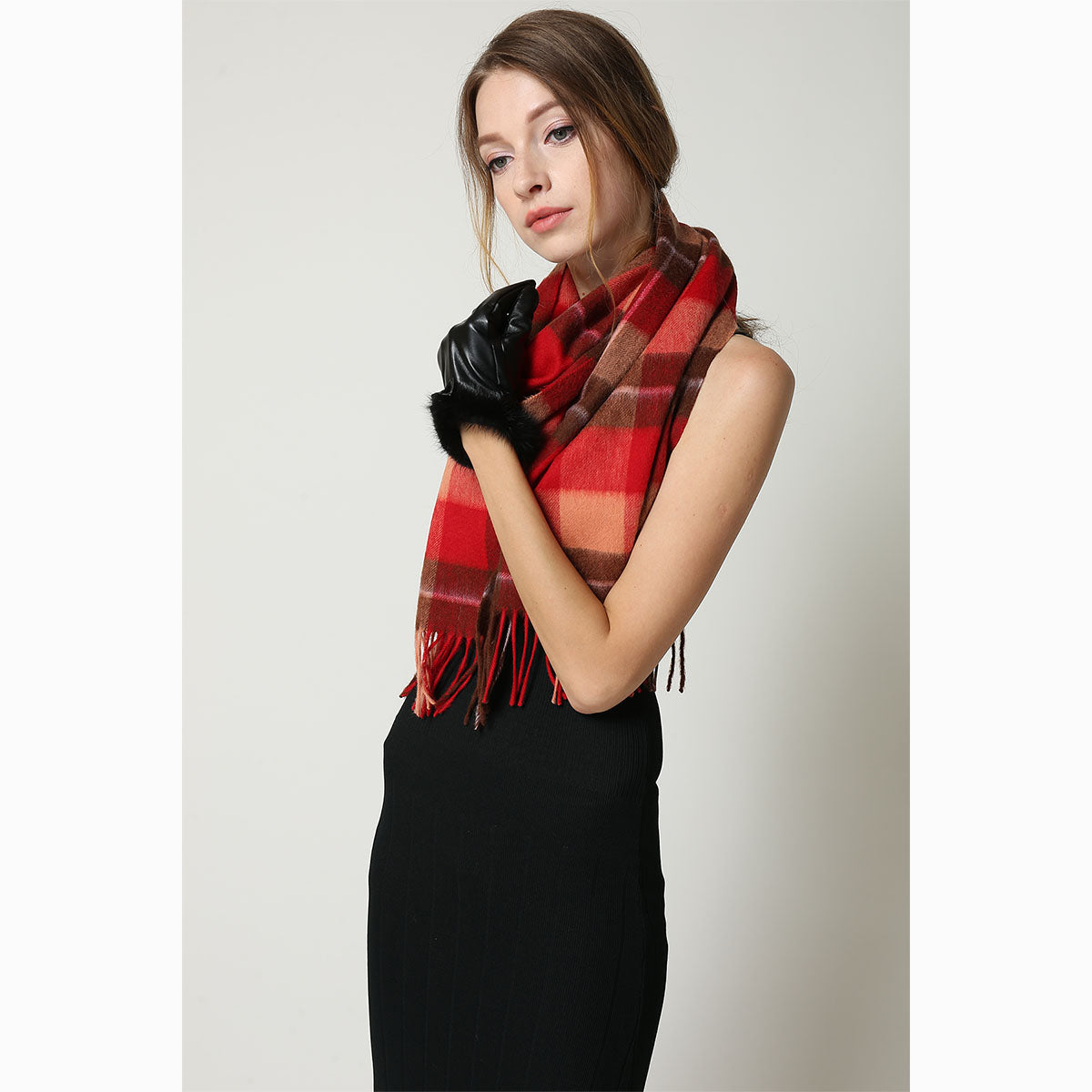 Ugg 100% Wool Scarf Check Red and Brown-Scarves-PEROZ Accessories