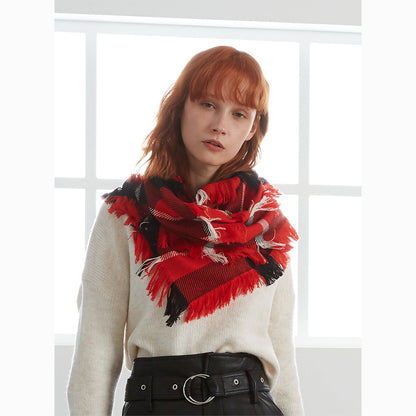Ugg Fringed Check Wool Scarf Red and Check-Scarves-PEROZ Accessories