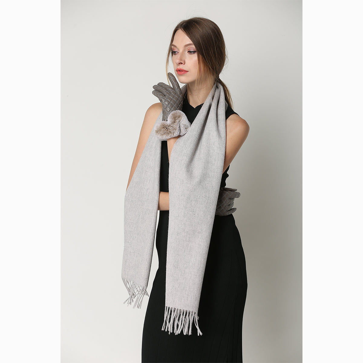 Ugg 100% Wool Scarf Grey-Scarves-PEROZ Accessories