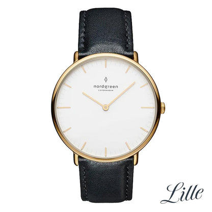 Nordgreen Native 40mm Yellow Gold Case Black Leather Watch-PEROZ Accessories