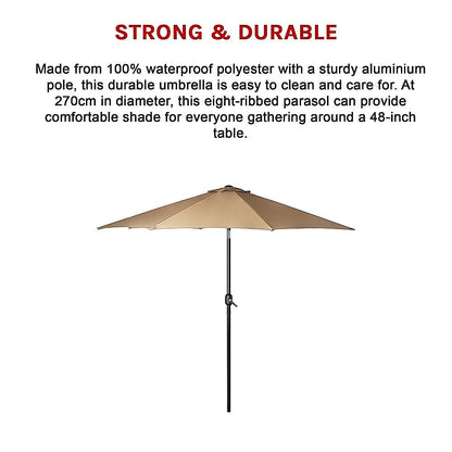 9FT Patio Umbrella Outdoor Garden Table Umbrella with 8 Sturdy Ribs-Home &amp; Garden > Shading > Umbrellas &amp; Sunshades-PEROZ Accessories
