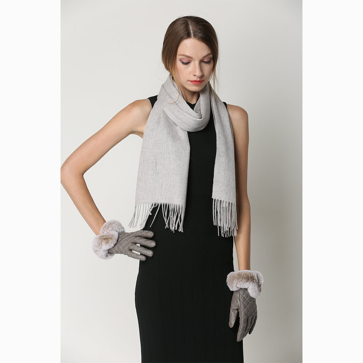 Ugg 100% Wool Scarf Grey-Scarves-PEROZ Accessories
