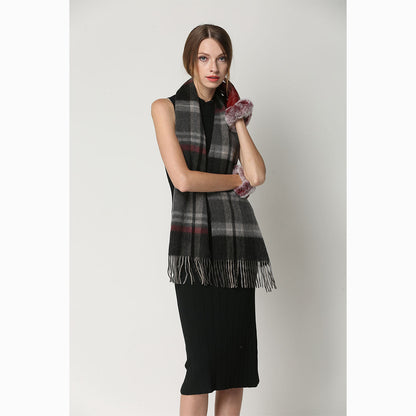 Ugg Cashmere &amp; Wool Scarf Grey and Camel (Check)-Scarves-PEROZ Accessories