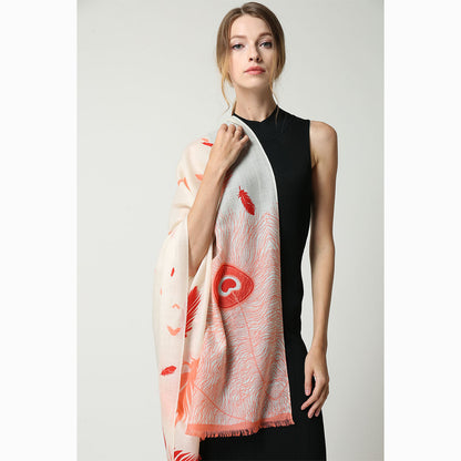 Ugg 100% Australian Merino Wool Scarf Cream and Coral-Scarves-PEROZ Accessories