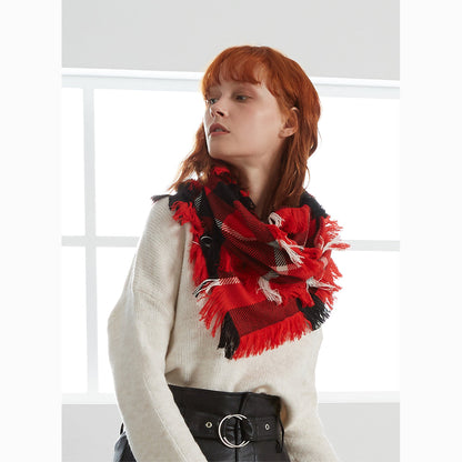 Ugg Fringed Check Wool Scarf Red and Check-Scarves-PEROZ Accessories