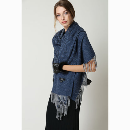 Ugg Cashmere &amp; Wool Wrap Navy and Grey-Wrap-PEROZ Accessories