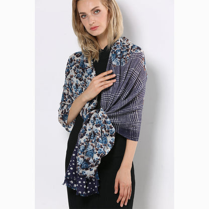 Ugg 100% Australian Merino Wool Scarf Purplish Blue and Check-Scarves-PEROZ Accessories