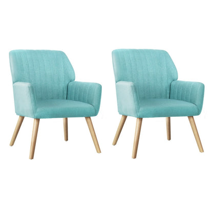 Oikiture 2x Armchair Lounge Sofa Chair Fabric Blue-Armchair-PEROZ Accessories