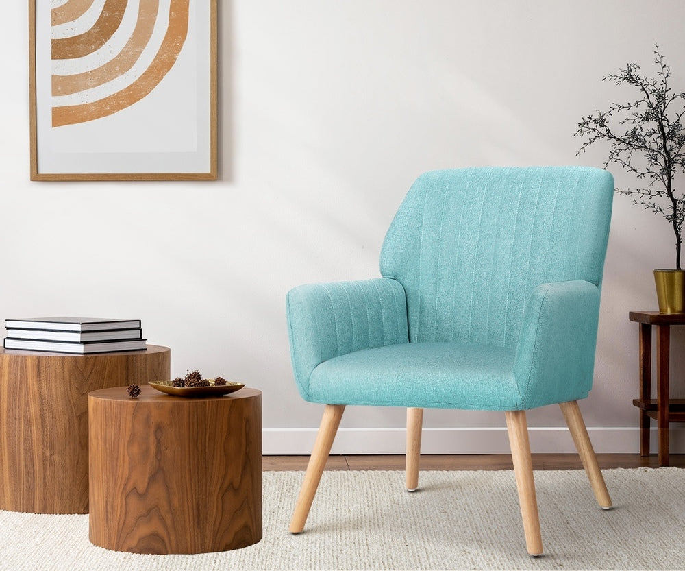 Oikiture 2x Armchair Lounge Sofa Chair Fabric Blue-Armchair-PEROZ Accessories