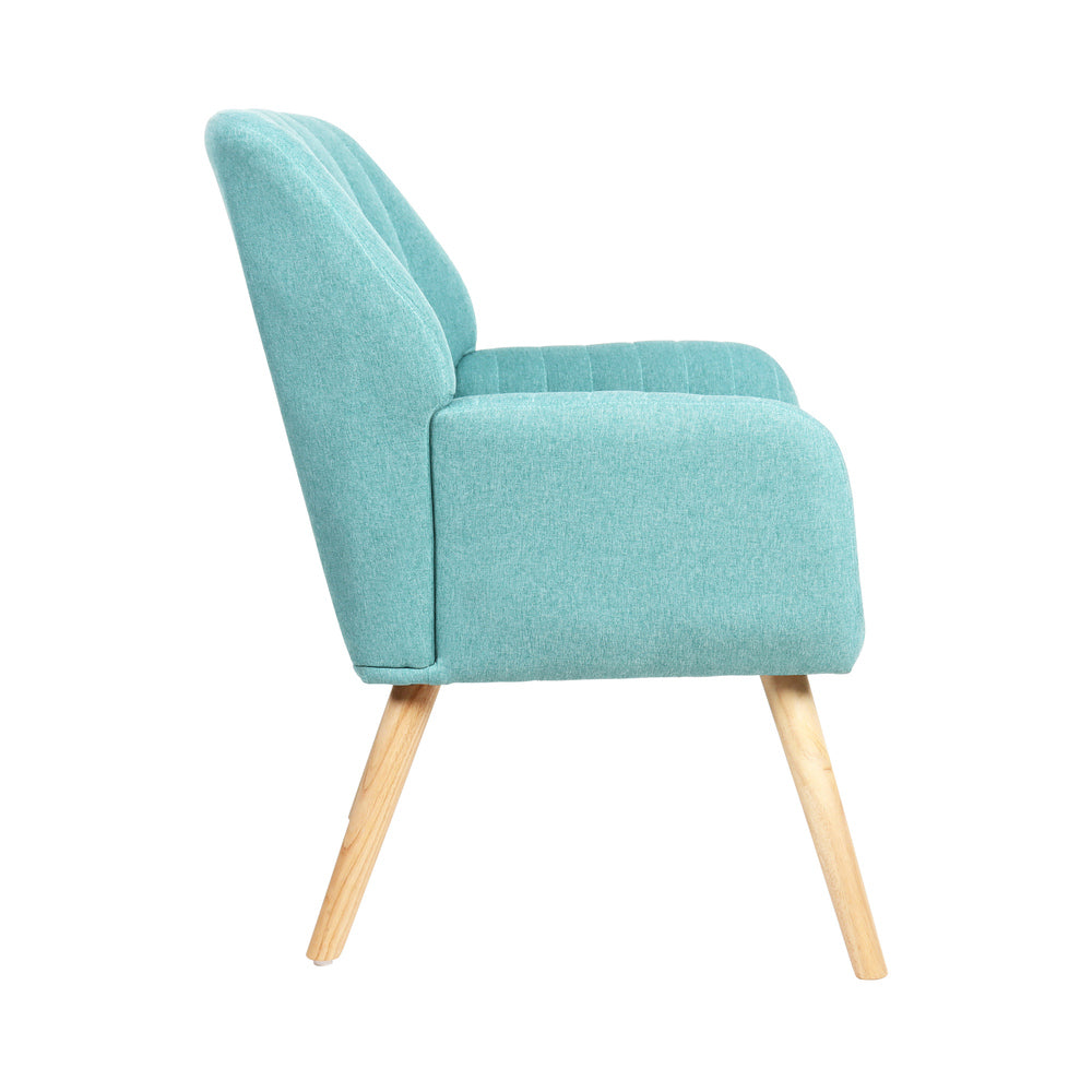 Oikiture 3x Armchair Lounge Sofa Chair Fabric Blue-Armchair-PEROZ Accessories