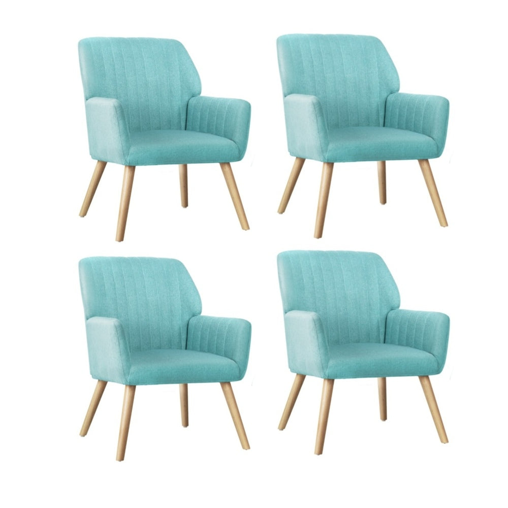 Oikiture 4x Armchair Lounge Sofa Chair Fabric Blue-Armchair-PEROZ Accessories
