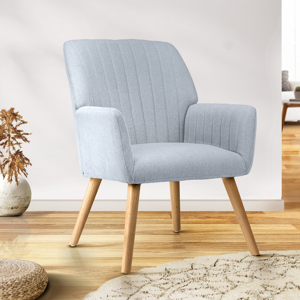 Oikiture Armchair Lounge Sofa Chair Fabric Accent Chairs Armchairs Couches Grey-Armchairs-PEROZ Accessories