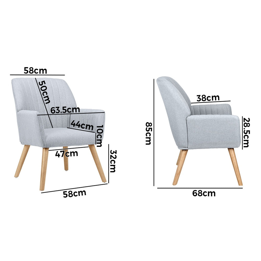 Oikiture Armchair Lounge Sofa Chair Fabric Accent Chairs Armchairs Couches Grey-Armchairs-PEROZ Accessories
