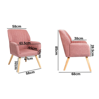 Oikiture Armchair Lounge Sofa Chair Fabric Couches Pink-Armchair-PEROZ Accessories