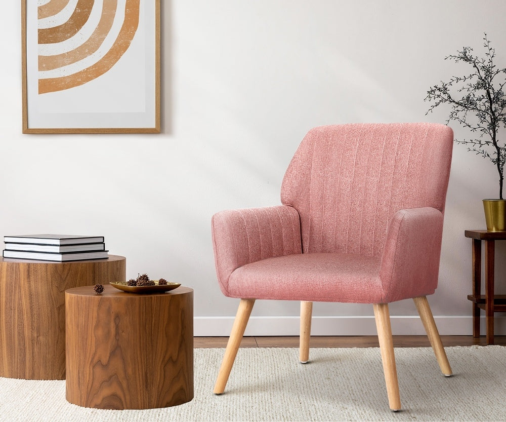 Oikiture Armchair Lounge Sofa Chair Fabric Couches Pink-Armchair-PEROZ Accessories