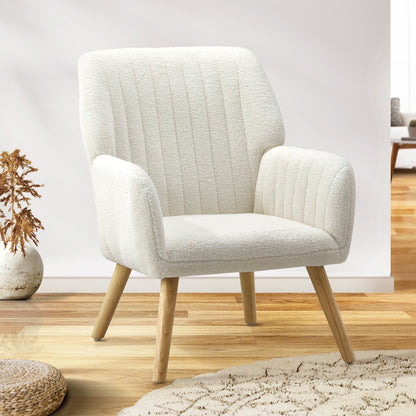 Oikiture Armchair Lounge Sofa Chair Sherpa Couches White-Armchairs-PEROZ Accessories