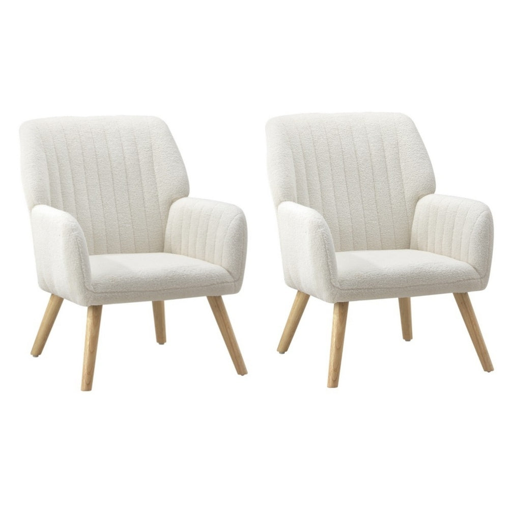 Oikiture 2x Armchair Lounge Sofa Chair Sherpa White-Armchair-PEROZ Accessories