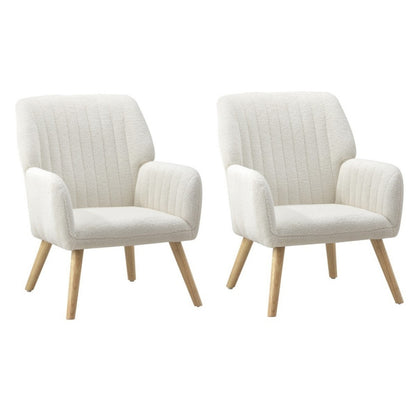 Oikiture 2x Armchair Lounge Sofa Chair Sherpa White-Armchair-PEROZ Accessories