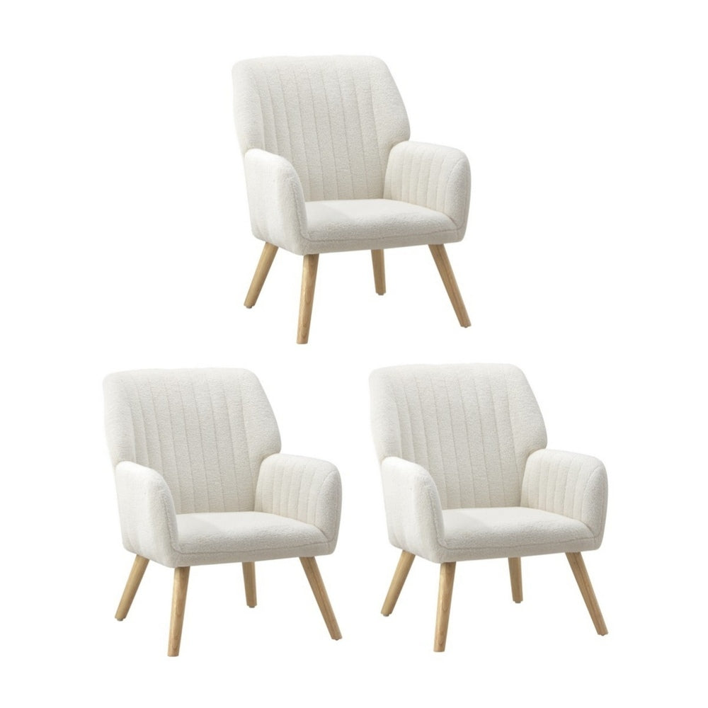 Oikiture 3x Armchair Lounge Sofa Chair Sherpa White-Armchair-PEROZ Accessories