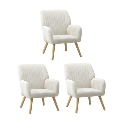 Oikiture 3x Armchair Lounge Sofa Chair Sherpa White-Armchair-PEROZ Accessories