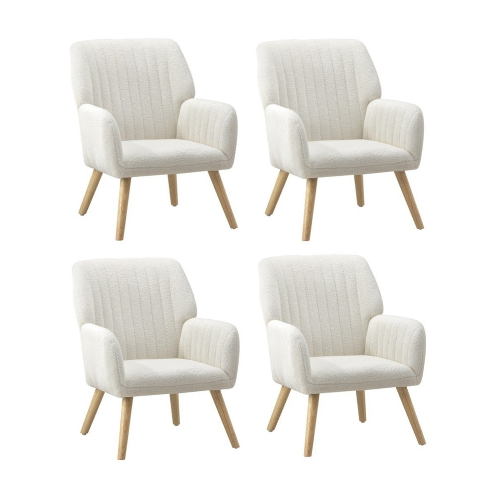 Oikiture 4x Armchair Lounge Sofa Chair Sherpa White-Armchair-PEROZ Accessories