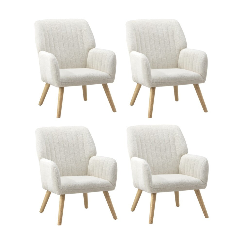 Oikiture 4x Armchair Lounge Sofa Chair Sherpa White-Armchair-PEROZ Accessories