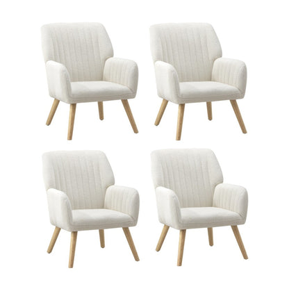 Oikiture 4x Armchair Lounge Sofa Chair Sherpa White-Armchair-PEROZ Accessories