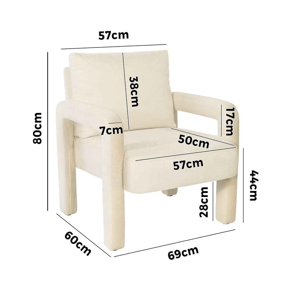 Oikiture Armchair Velvet Chairs 1 Seater Lounge Sofa Chair Beige-Chest of Drawers-PEROZ Accessories