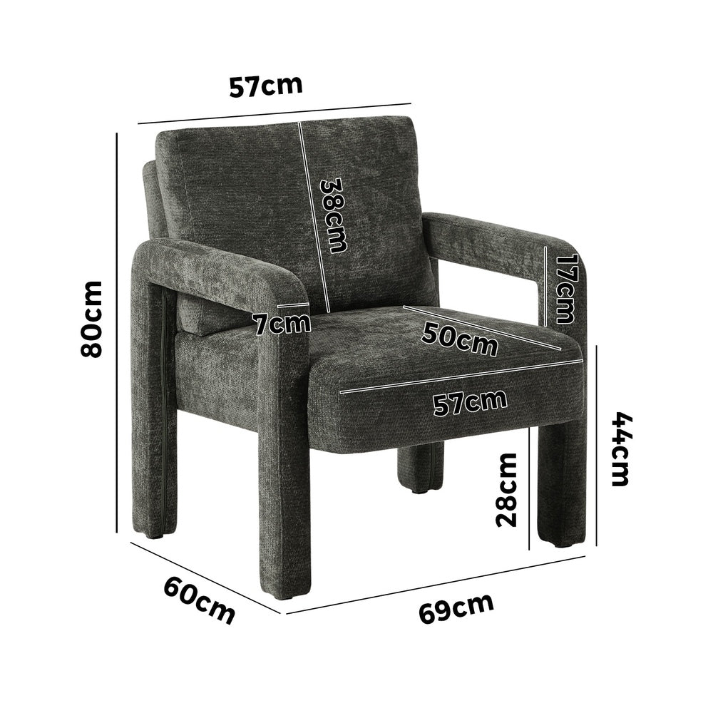 Oikiture Armchair Velvet Accent Chairs 1 Seater Lounge Sofa Chair Grey-Chest of Drawers-PEROZ Accessories