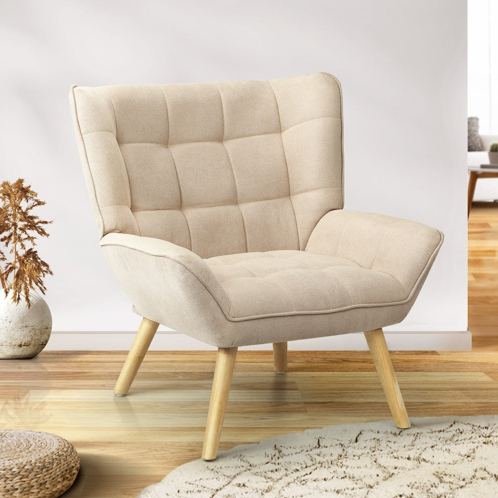 Oikiture Armchair Accent Chairs Sofa Lounge Fabric Upholstered Tub Chair Beige-Armchairs-PEROZ Accessories