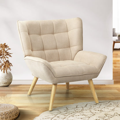 Oikiture Armchair Accent Chairs Sofa Lounge Fabric Upholstered Tub Chair Beige-Armchairs-PEROZ Accessories
