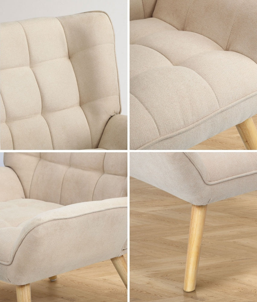 Oikiture Armchair Accent Chairs Sofa Lounge Fabric Upholstered Tub Chair Beige-Armchairs-PEROZ Accessories