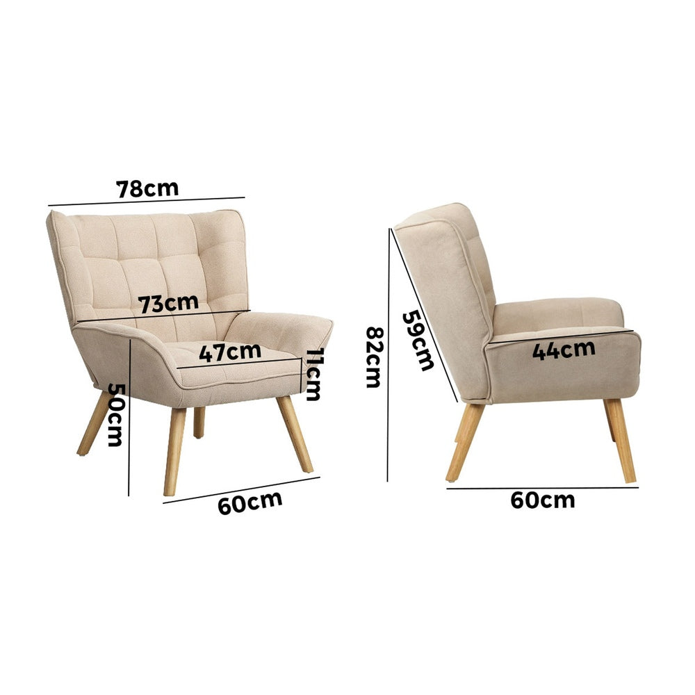 Oikiture 3x Armchair Sofa Lounge Fabric Upholstered Tub Beige-Armchair-PEROZ Accessories