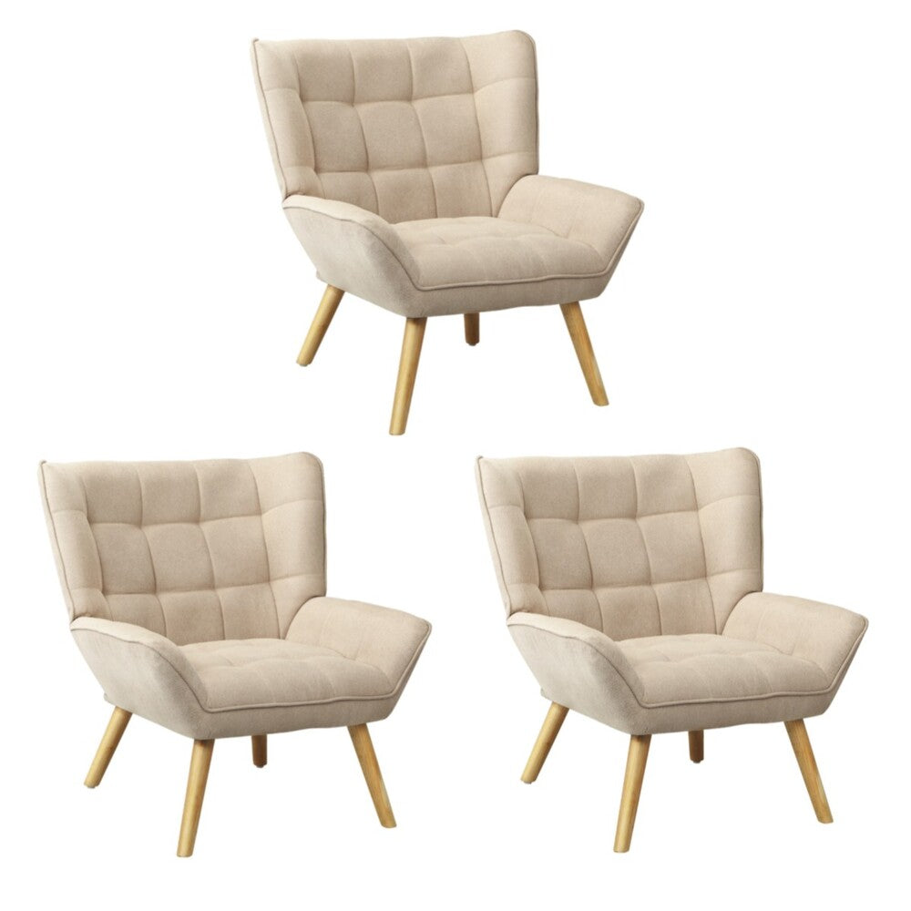 Oikiture 3x Armchair Sofa Lounge Fabric Upholstered Tub Beige-Armchair-PEROZ Accessories