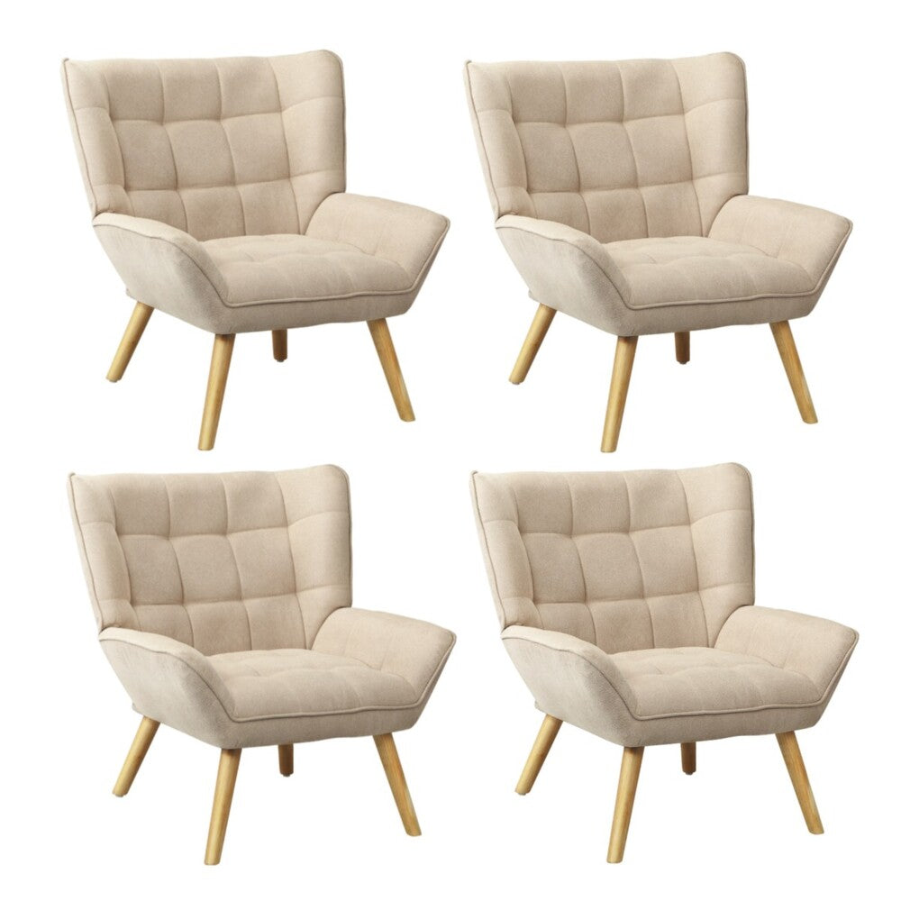 Oikiture 4x Armchair Sofa Lounge Fabric Upholstered Tub Beige-Armchair-PEROZ Accessories