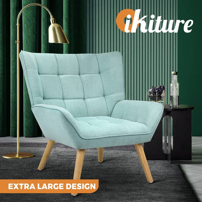 Oikiture Armchair Accent Chairs Sofa Lounge Fabric Upholstered Tub Chair Blue-Armchairs-PEROZ Accessories