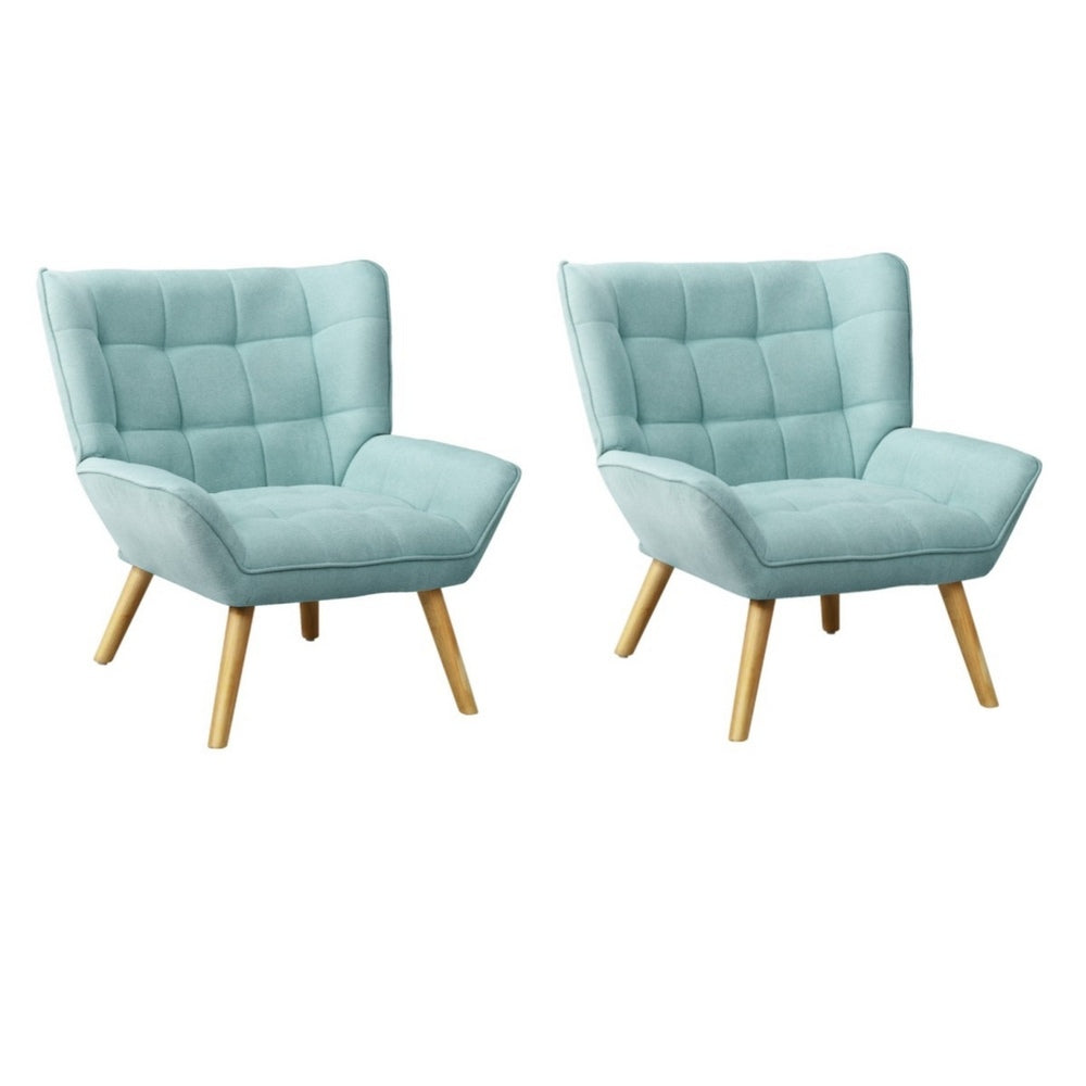 Oikiture 2x Armchair Sofa Lounge Fabric Upholstered Tub Blue-Armchair-PEROZ Accessories
