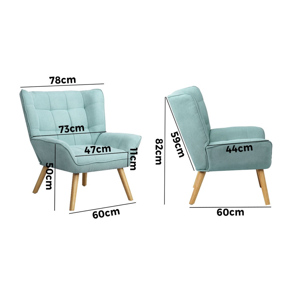 Oikiture 2x Armchair Sofa Lounge Fabric Upholstered Tub Blue-Armchair-PEROZ Accessories