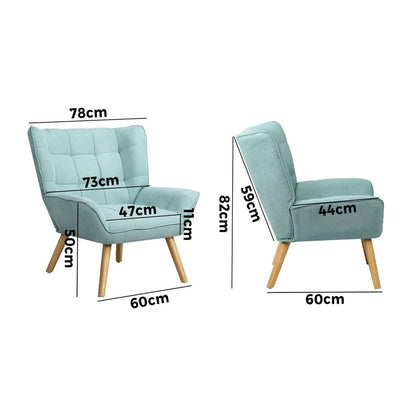 Oikiture 2x Armchair Sofa Lounge Fabric Upholstered Tub Blue-Armchair-PEROZ Accessories