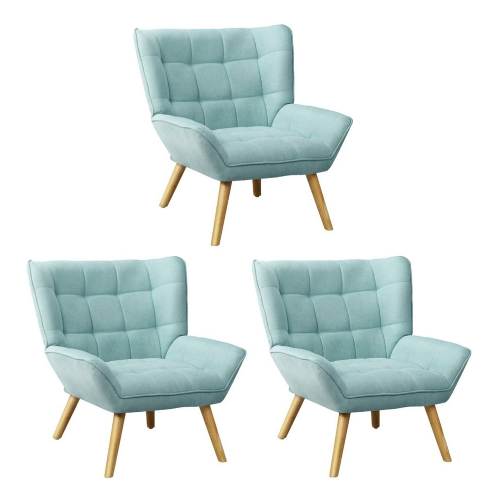 Oikiture 3x Armchair Sofa Lounge Fabric Upholstered Tub Blue-Armchair-PEROZ Accessories